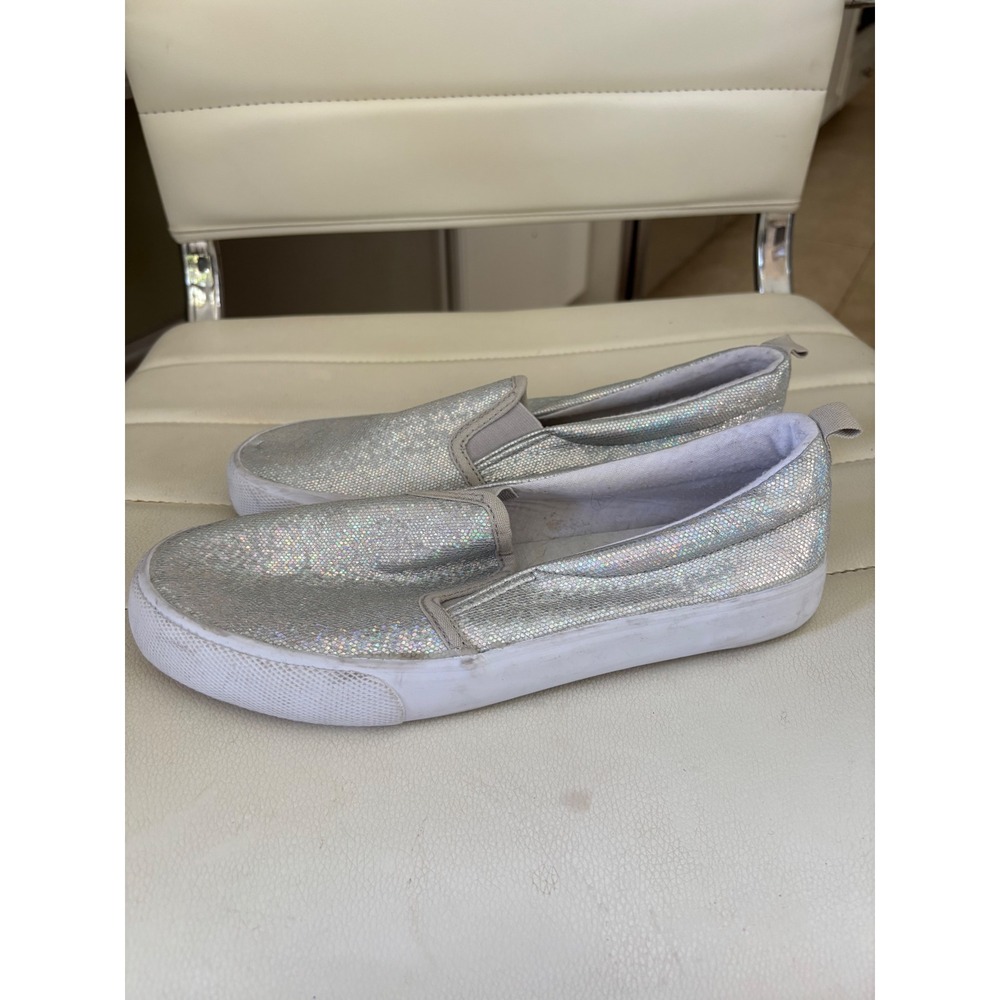 Cat & Jack Silver Glitter Slip On Sneakers Girls Size‎ 5 Iridescent Skater Shoes